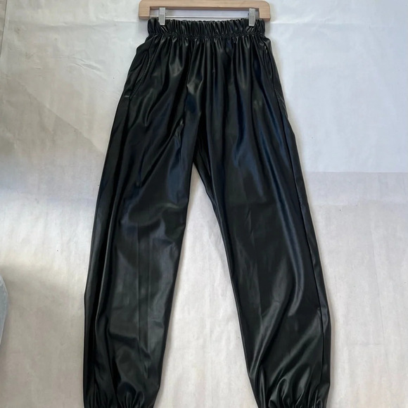 Storets Faux leather jogger black pants trousers elastic high waist size m - Picture 3 of 12